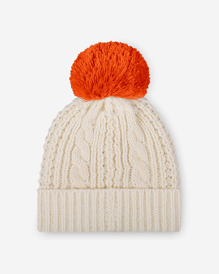 Denver Broncos Womens Primary Logo White Cable Knit Pom Beanie FOCO - FOCO.com