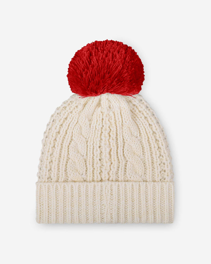 Kansas City Chiefs Womens Primary Logo White Cable Knit Pom Beanie FOCO - FOCO.com