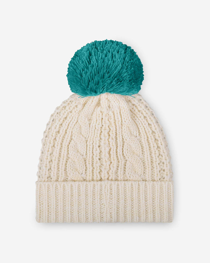 Miami Dolphins Womens Primary Logo White Cable Knit Pom Beanie FOCO - FOCO.com