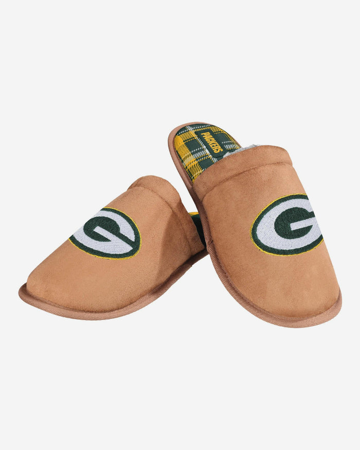Green Bay Packers Flannel Lined Brown Suede Scuff Slipper FOCO S - FOCO.com
