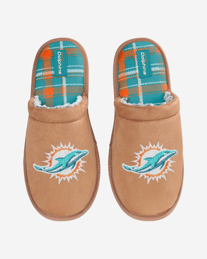 Miami Dolphins Flannel Lined Brown Suede Scuff Slipper FOCO S - FOCO.com
