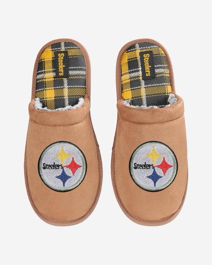 Pittsburgh Steelers Flannel Lined Brown Suede Scuff Slipper FOCO S - FOCO.com