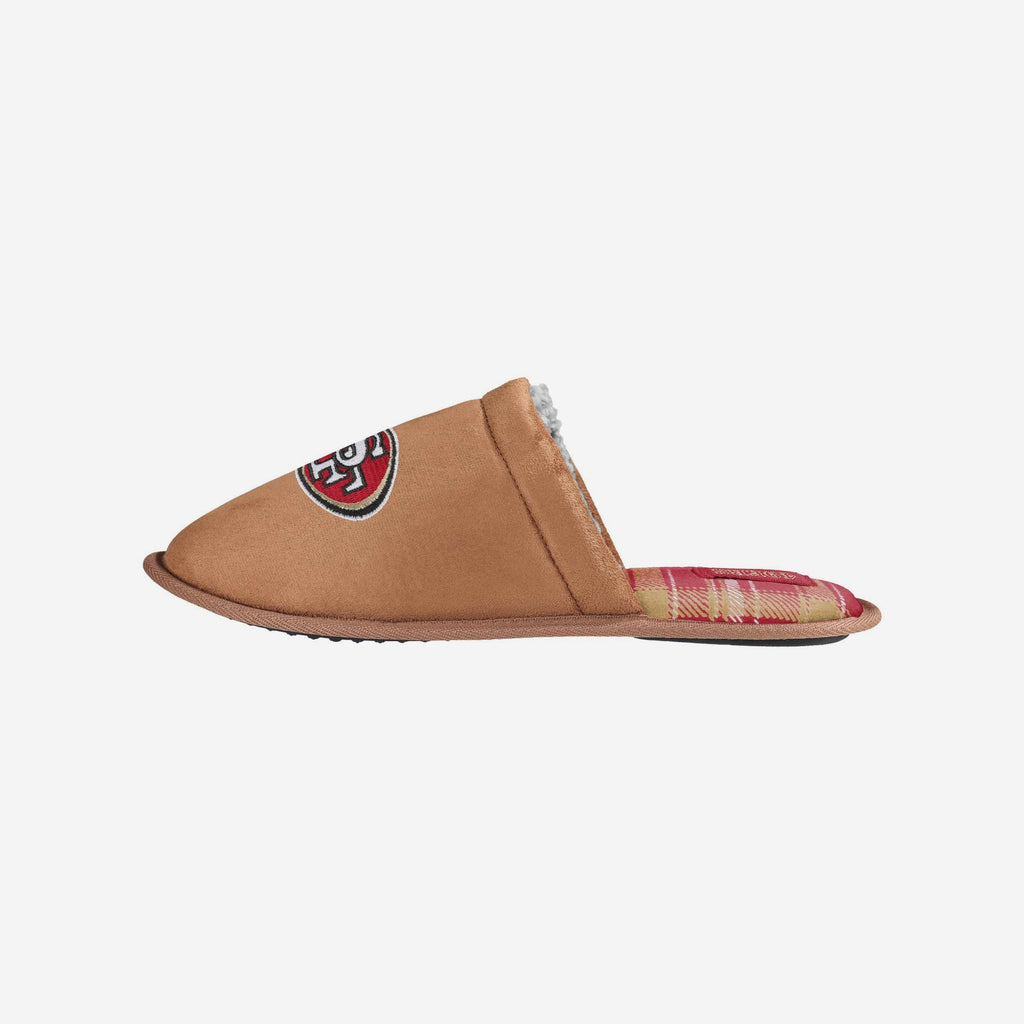 San Francisco 49ers Flannel Lined Brown Suede Scuff Slipper FOCO S - FOCO.com