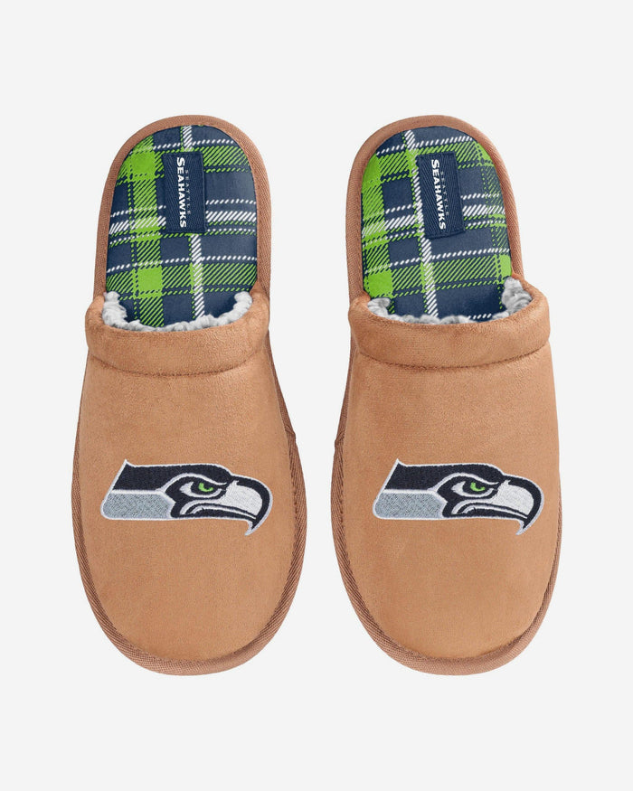 Seattle Seahawks Flannel Lined Brown Suede Scuff Slipper FOCO S - FOCO.com