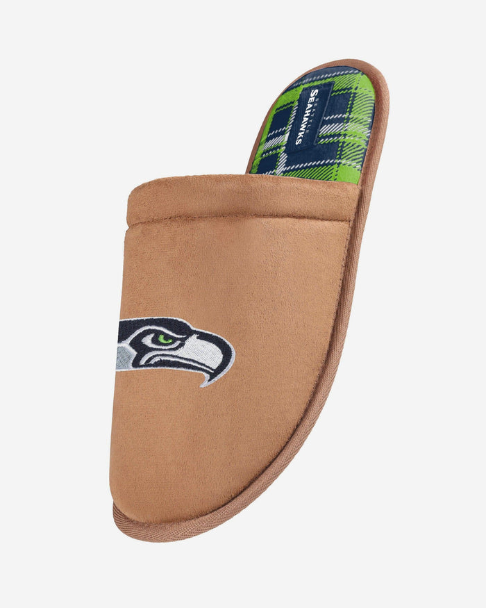 Seattle Seahawks Flannel Lined Brown Suede Scuff Slipper FOCO S - FOCO.com