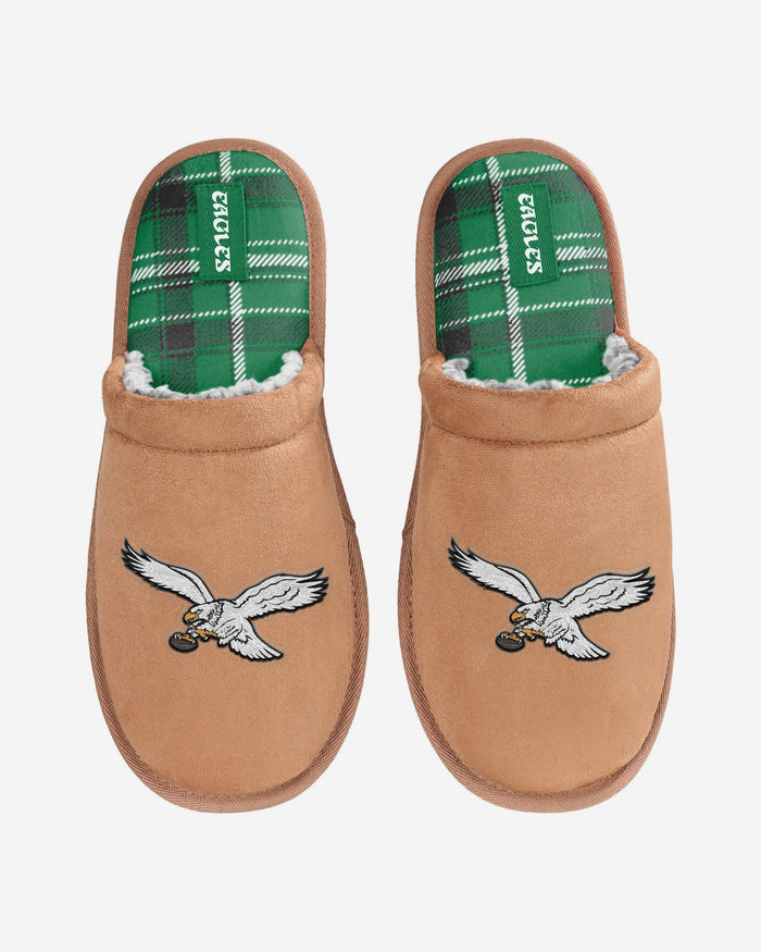 Philadelphia Eagles Kelly Green Flannel Lined Brown Suede Scuff Slipper FOCO S - FOCO.com