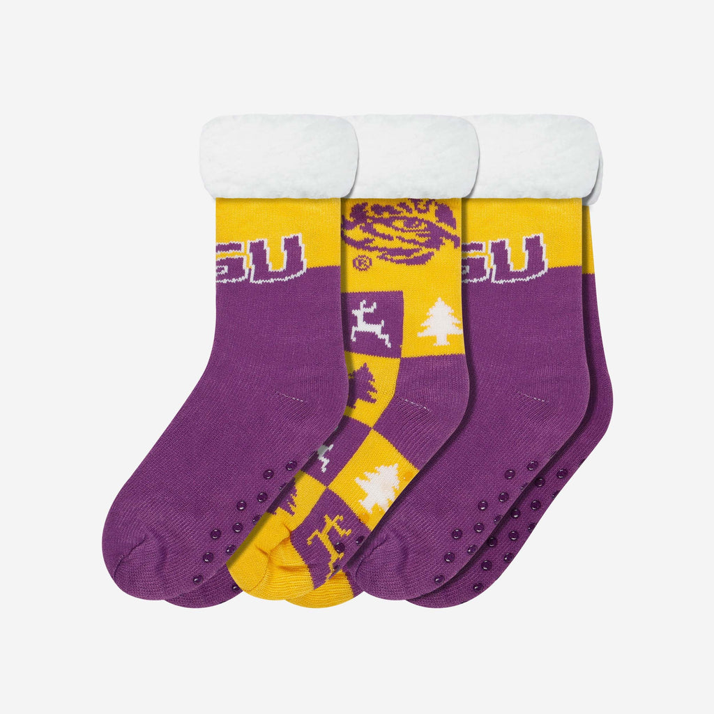 LSU Tigers Womens Fan Footy 3 Pack Slipper Socks FOCO - FOCO.com