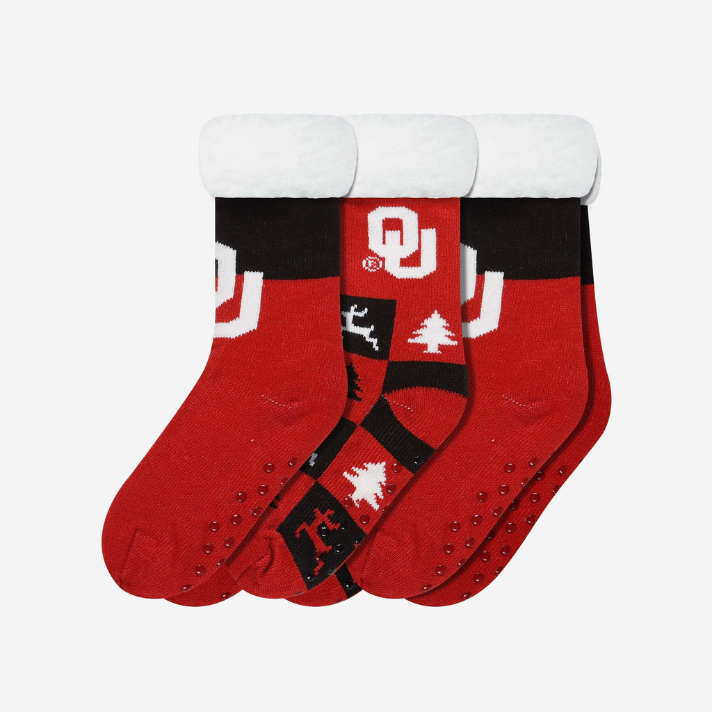 Oklahoma Sooners Womens Fan Footy 3 Pack Slipper Socks FOCO - FOCO.com