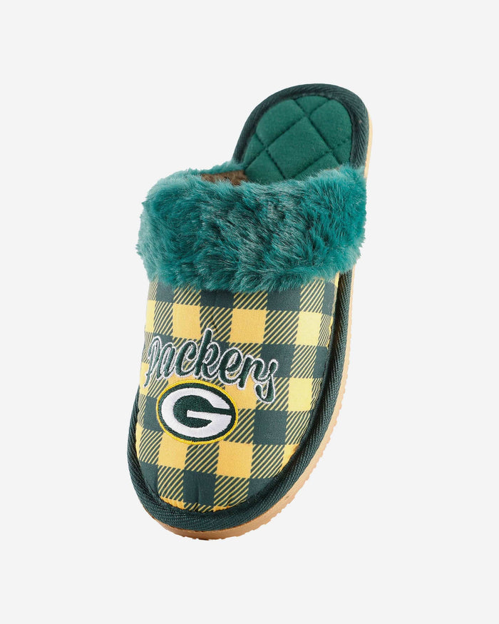 Green Bay Packers Womens Plaid Sherpa Mule Slipper FOCO - FOCO.com