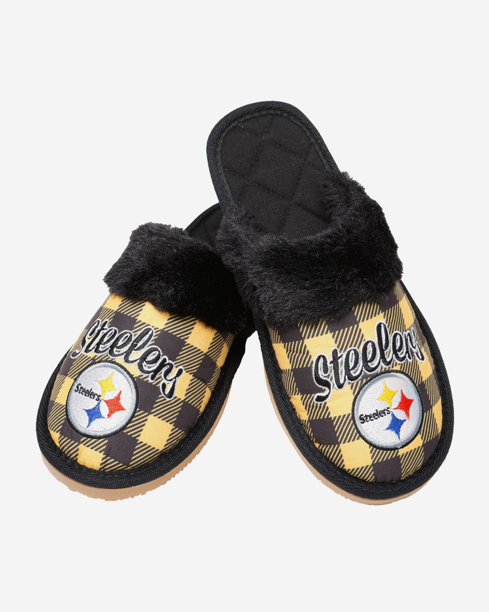 Pittsburgh Steelers Womens Plaid Sherpa Mule Slipper FOCO - FOCO.com