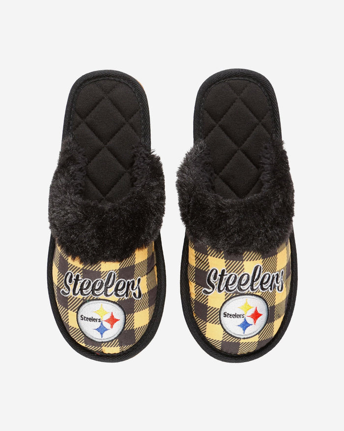 Pittsburgh Steelers Womens Plaid Sherpa Mule Slipper FOCO - FOCO.com