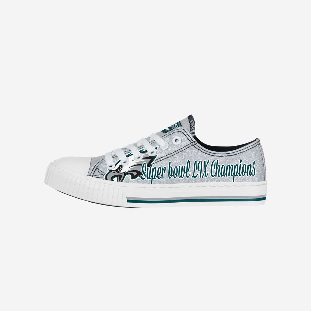 Philadelphia Eagles Super Bowl LIX Champions Womens Color Glitter Low Top Canvas Shoe FOCO XS - FOCO.com