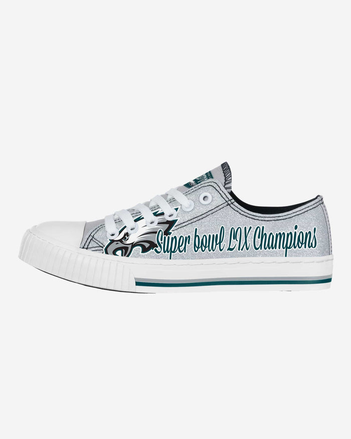 Philadelphia Eagles Super Bowl LIX Champions Womens Color Glitter Low Top Canvas Shoe FOCO XS - FOCO.com