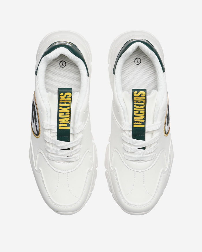 Green Bay Packers Womens Glitter Big Logo Vintage White Chunky Sneaker FOCO - FOCO.com