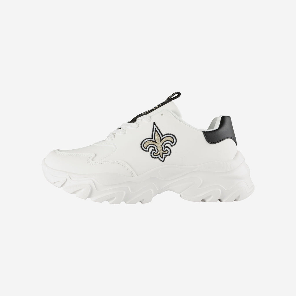 New Orleans Saints Womens Glitter Big Logo Vintage White Chunky Sneaker FOCO 6 - FOCO.com