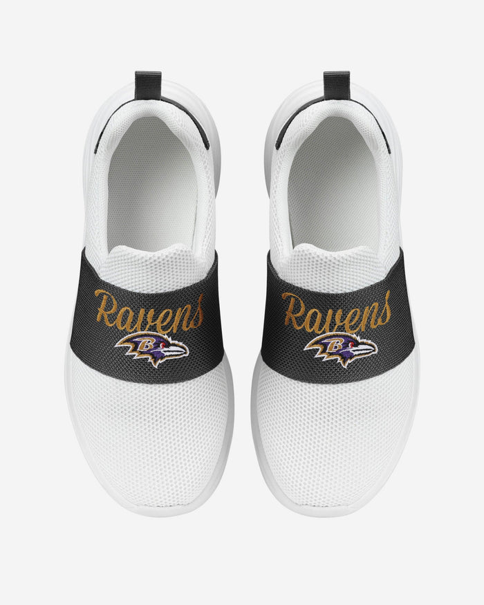 Baltimore Ravens Womens Script Wordmark White Slip On Sneakers FOCO - FOCO.com