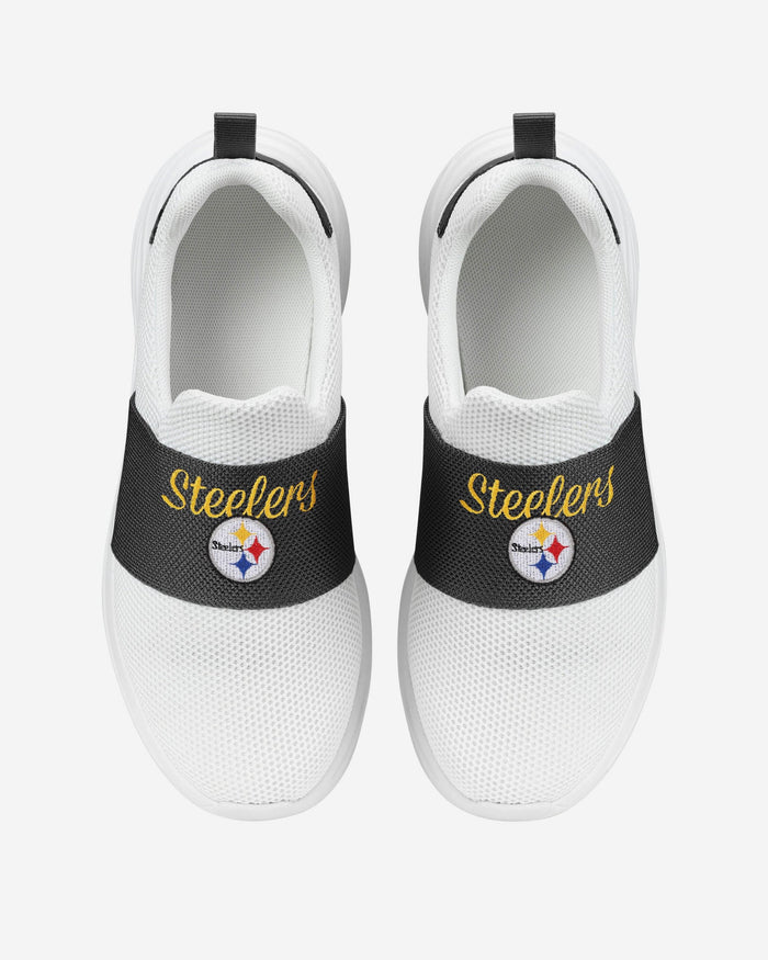 Pittsburgh Steelers Womens Script Wordmark White Slip On Sneakers FOCO - FOCO.com