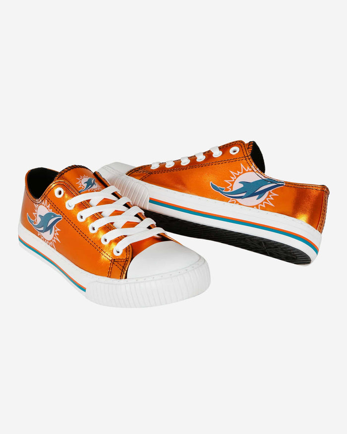 Miami Dolphins Womens Team Color Metallic Low Top Canvas Shoes FOCO - FOCO.com