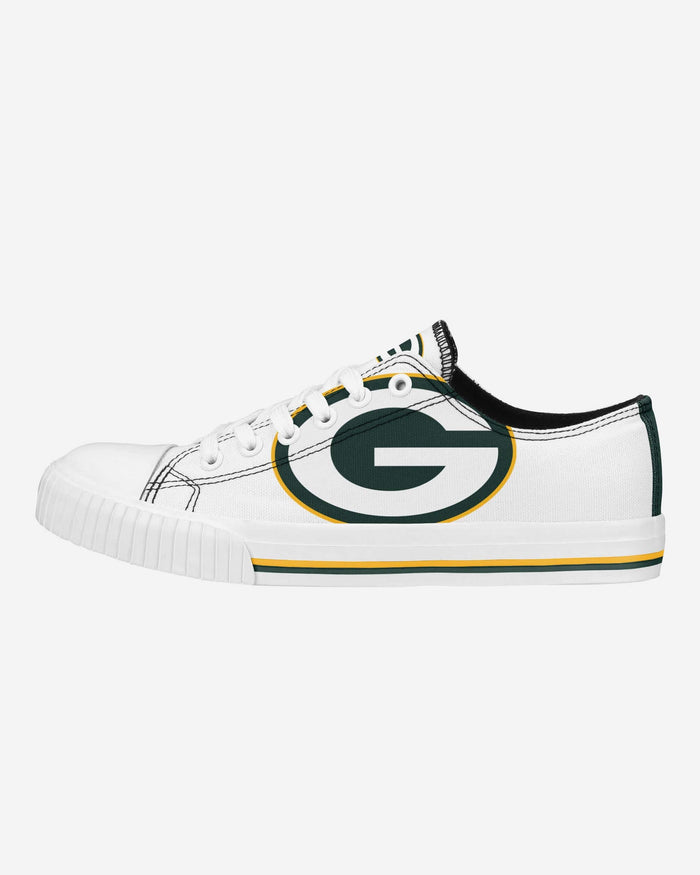 Green Bay Packers Womens Big Logo Low Top White Canvas Shoes FOCO 6 - FOCO.com