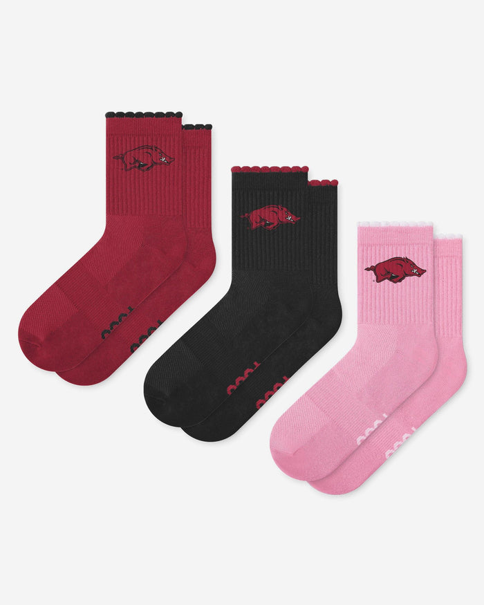 Arkansas Razorbacks 3-Pack Ruffle Quarter Socks FOCO - FOCO.com
