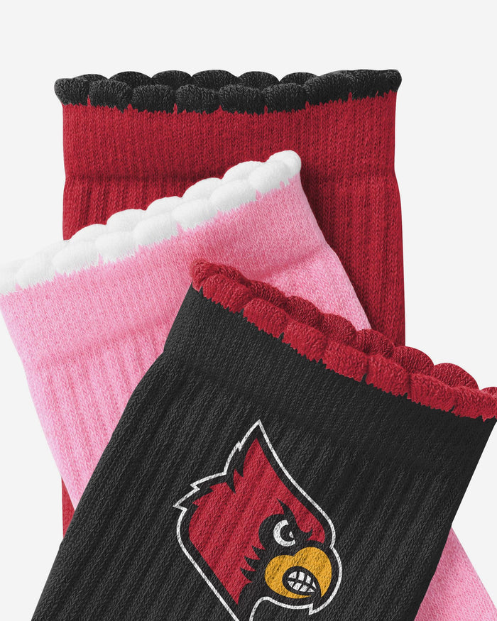 Louisville Cardinals 3-Pack Ruffle Quarter Socks FOCO - FOCO.com
