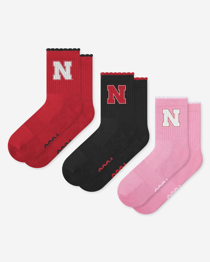 Nebraska Cornhuskers 3-Pack Ruffle Quarter Socks FOCO - FOCO.com