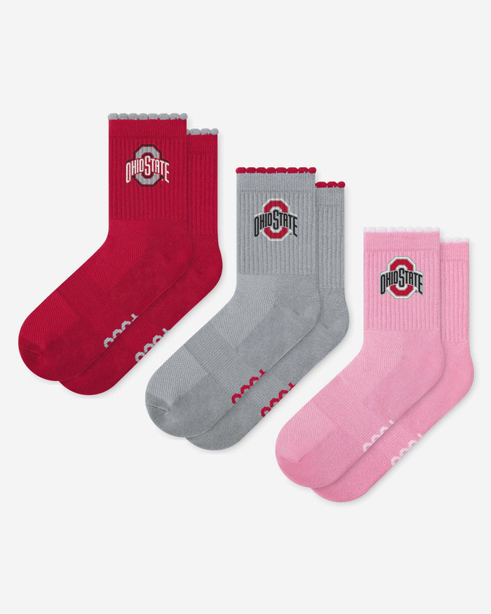 Ohio State Buckeyes 3-Pack Ruffle Quarter Socks