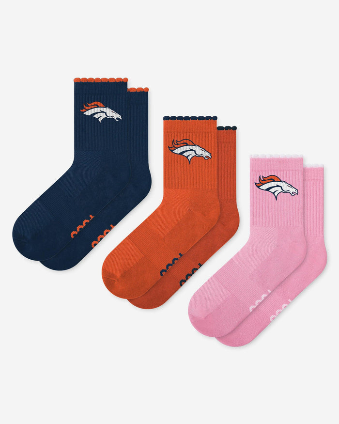 Denver Broncos 3-Pack Ruffle Quarter Socks FOCO - FOCO.com