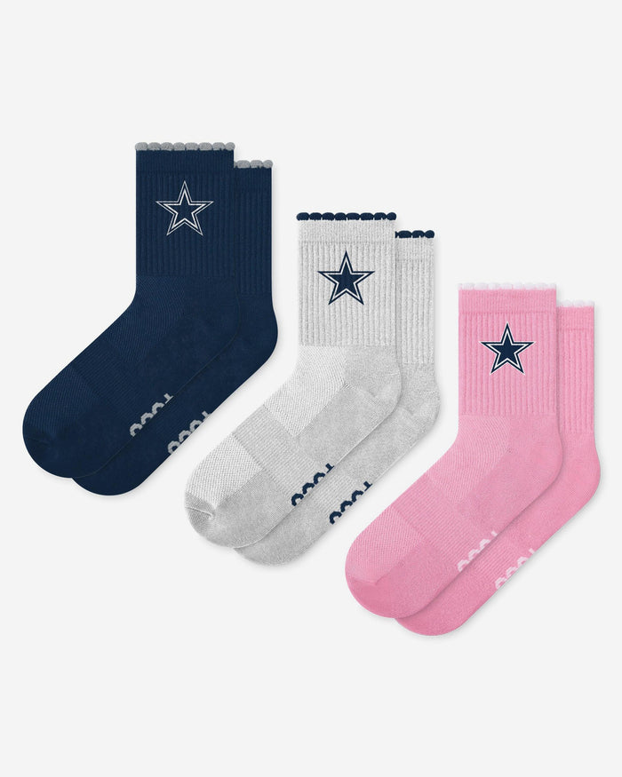 Dallas Cowboys 3-Pack Ruffle Quarter Socks FOCO - FOCO.com