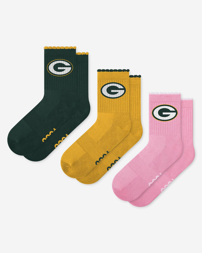 Green Bay Packers 3-Pack Ruffle Quarter Socks FOCO - FOCO.com
