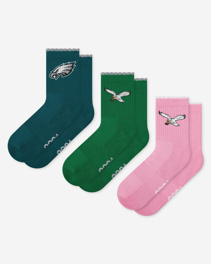 Philadelphia Eagles 3-Pack Ruffle Quarter Socks FOCO - FOCO.com