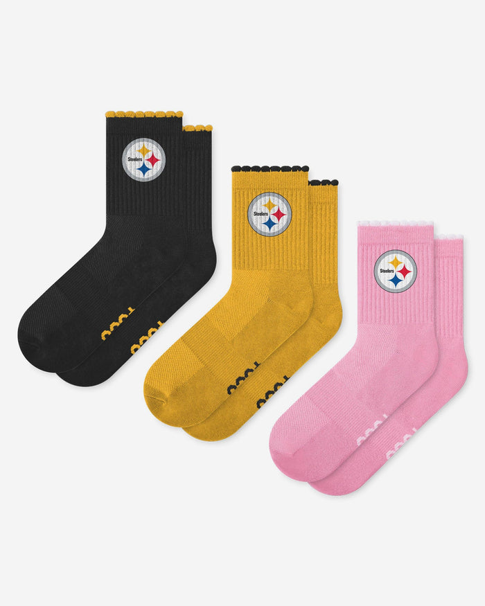Pittsburgh Steelers 3-Pack Ruffle Quarter Socks FOCO - FOCO.com