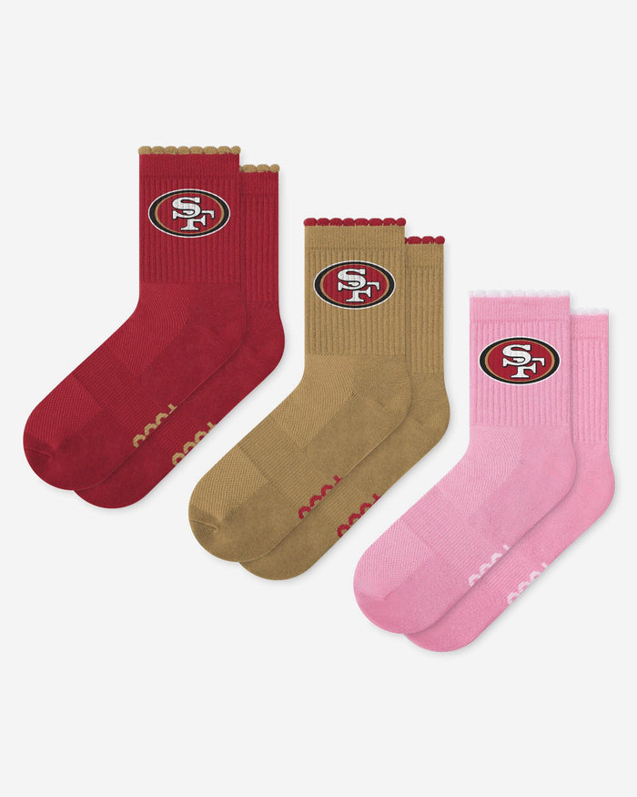 San Francisco 49ers 3-Pack Ruffle Quarter Socks FOCO - FOCO.com