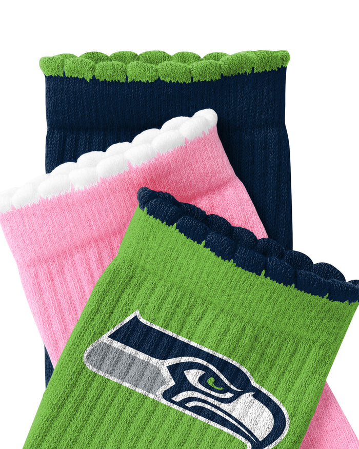 Seattle Seahawks 3-Pack Ruffle Quarter Socks FOCO - FOCO.com
