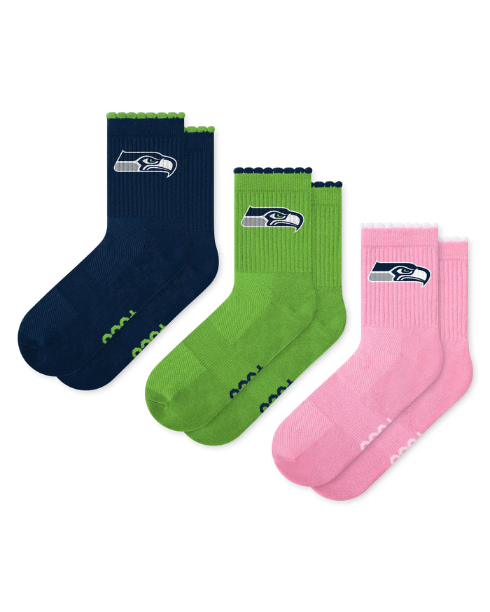 Seattle Seahawks 3-Pack Ruffle Quarter Socks FOCO - FOCO.com