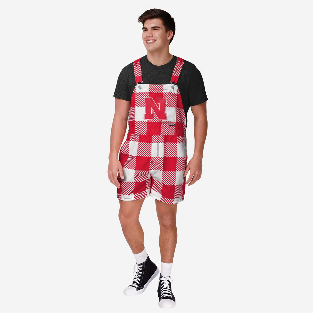 Nebraska Cornhuskers Mens Plaid Bib Shortalls FOCO S - FOCO.com