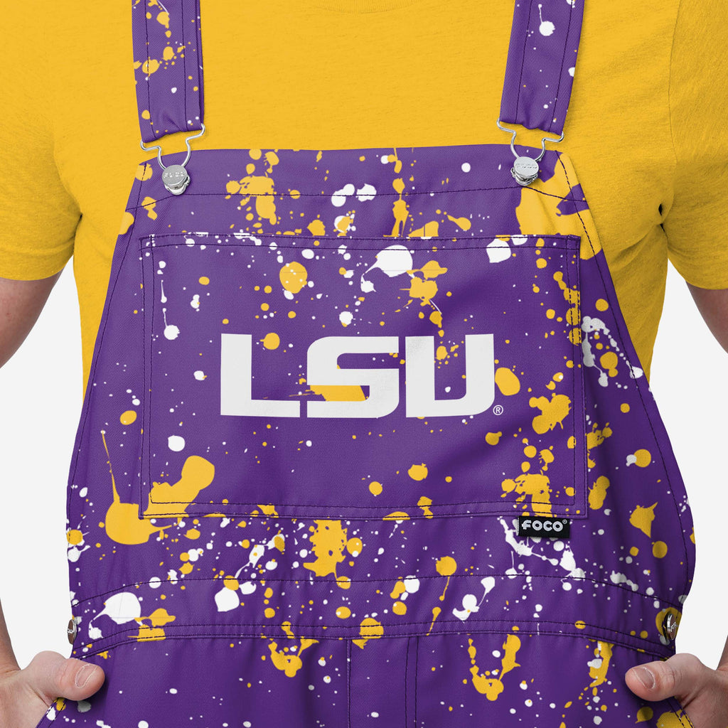 LSU Tigers Mens Paint Splatter Bib Shortalls FOCO