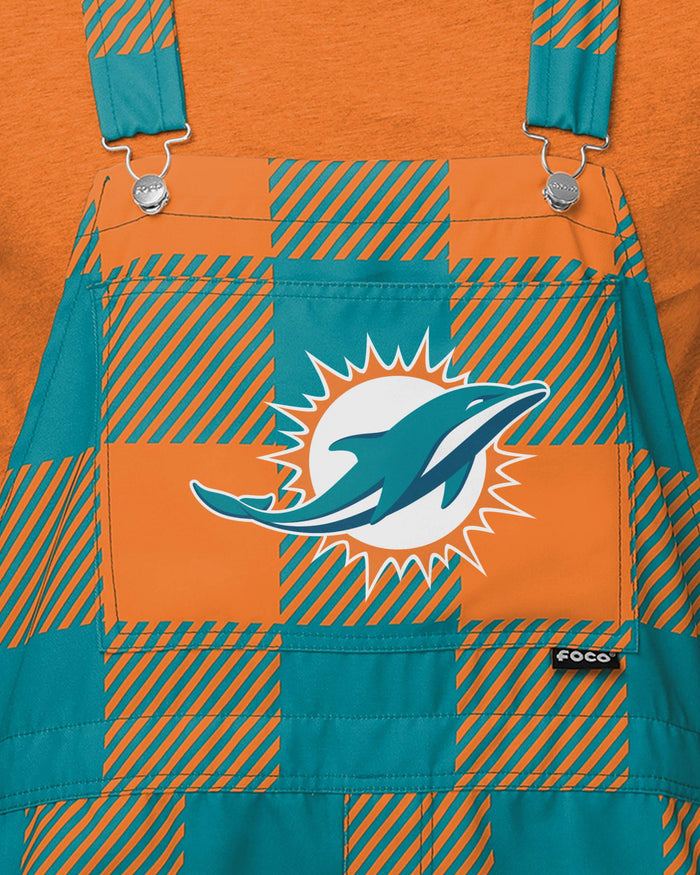 Miami Dolphins Mens Plaid Bib Shortalls FOCO - FOCO.com