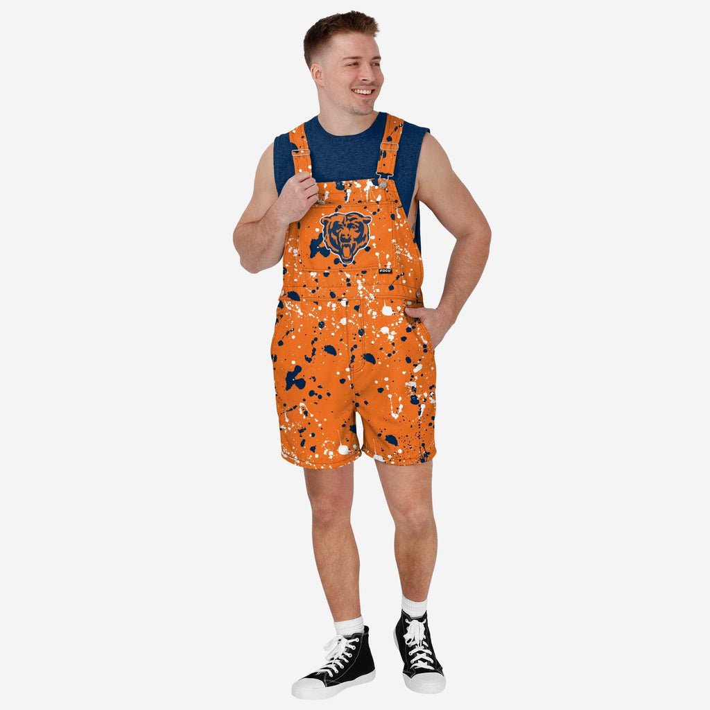 Chicago Bears Mens Paint Splatter Bib Shortalls FOCO S - FOCO.com