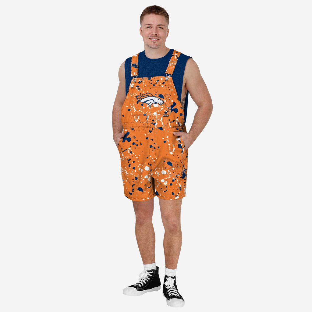 Denver Broncos Mens Paint Splatter Bib Shortalls FOCO S - FOCO.com