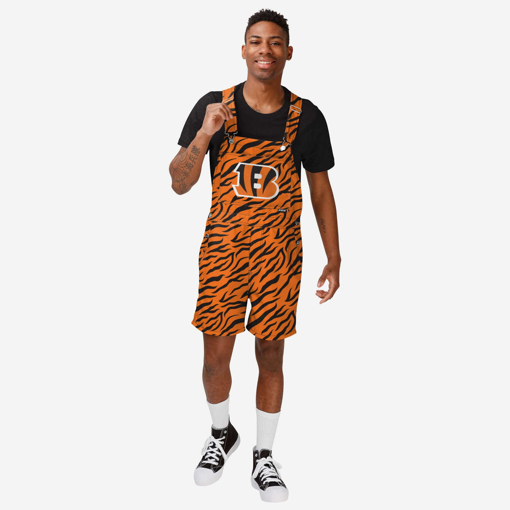 Cincinnati Bengals Mens Tiger Stripe Thematic Bib Shortalls FOCO S - FOCO.com