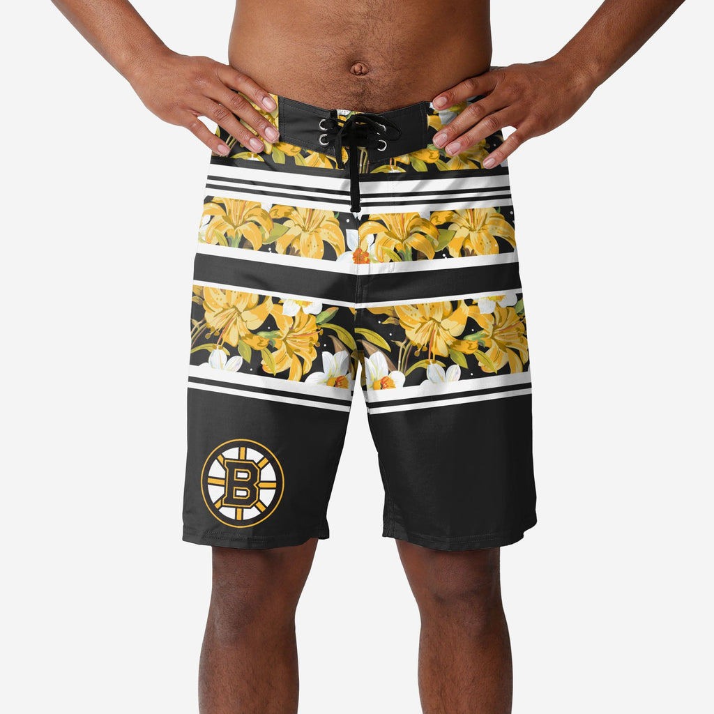 Boston Bruins Floral Stripe Boardshorts FOCO S - FOCO.com