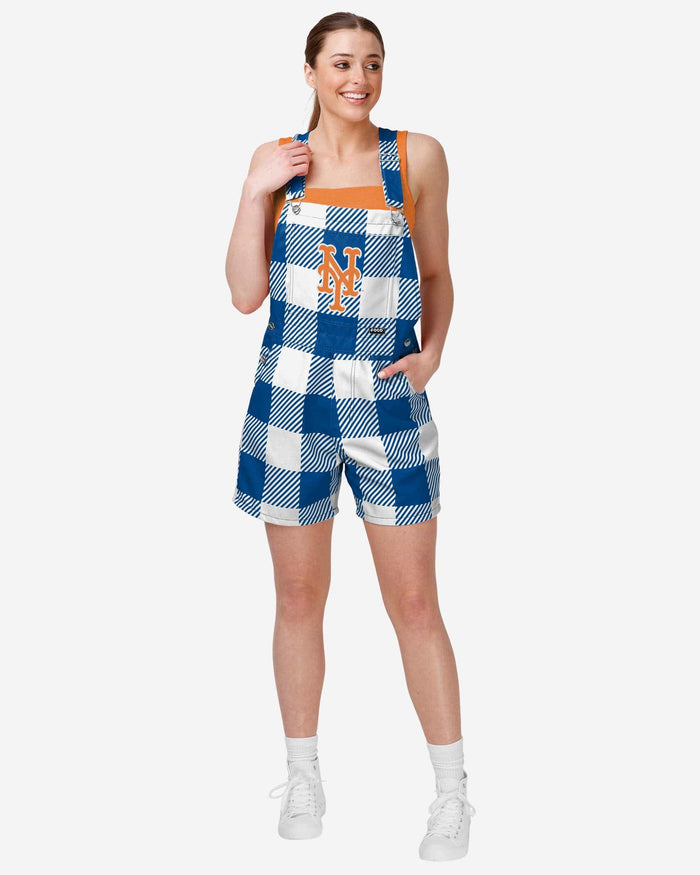 New York Mets Womens Plaid Bib Shortalls FOCO XS - FOCO.com