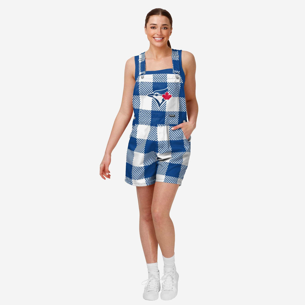 Toronto Blue Jays Womens Plaid Bib Shortalls FOCO XS - FOCO.com