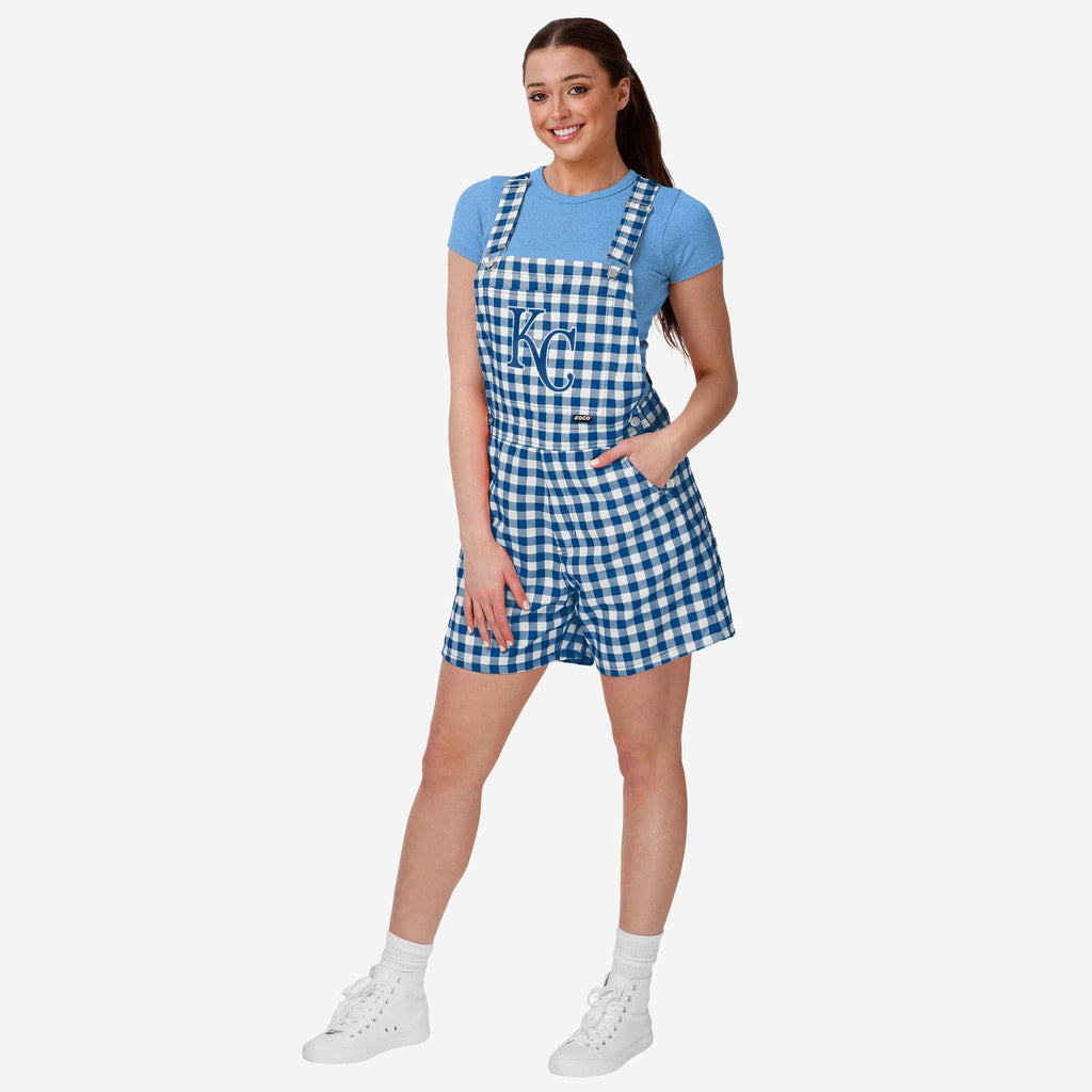 Kansas City Royals Womens Gingham Check Bib Shortalls FOCO XS - FOCO.com