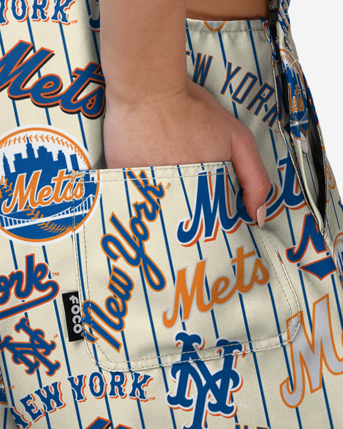 New York Mets Womens Historic Print Bib Shortalls FOCO - FOCO.com