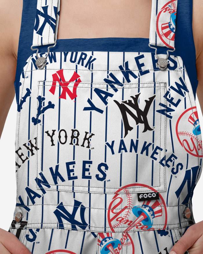 New York Yankees Womens Historic Print Bib Shortalls FOCO - FOCO.com
