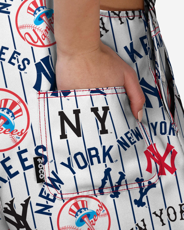 New York Yankees Womens Historic Print Bib Shortalls FOCO - FOCO.com