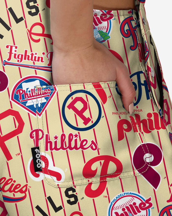 Philadelphia Phillies Womens Historic Print Bib Shortalls FOCO - FOCO.com