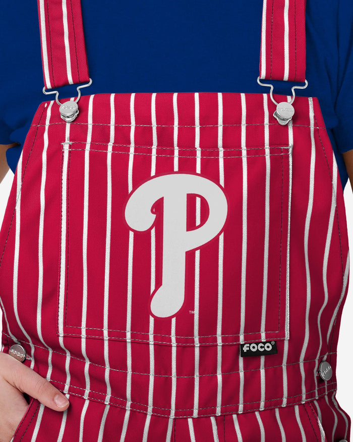 Philadelphia Phillies Womens Pinstripe Bib Shortalls FOCO - FOCO.com